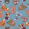 Seamless pattern purebred cute character portrait dogs