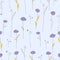 Seamless pattern with purple flowers. Lilac background with stylized doodle roses.