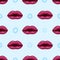 Seamless pattern purple lips on blue background