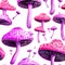 Seamless pattern with purple mushrooms
