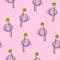 Seamless pattern with purple poppies on a pink background.