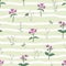 Seamless pattern with purple wildflowers on stripped background