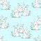 Seamless pattern Rabbit. Beautiful Decorative Bunny Blue Background, Element for design. Contemporary abstract design