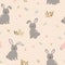 Seamless pattern with rabbits the gang on cute floral background.Perfect for kid product,apparel,fashion,fabric,textile,decoration