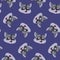 Seamless pattern raccoon muzzle purple background, tiles for textile decoration, packaging and wallpaper, vector