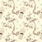 Seamless pattern with rain, cups of cocoa, umbrellas