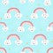 Seamless pattern with rainbow and happy clouds. Childish texture for fabric, textile.