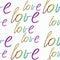 Seamless pattern with rainbow love text on white background. Love lettering. Love concept. pride pattern. LGBTQ print design