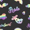 Seamless pattern with rainbow, wings, heart, hendwritten pride