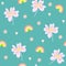 seamless pattern with rainbows and abstract flower,childish print for wallpaper,cover design,kids fabric,nursery