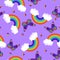 Seamless pattern of rainbows, butterflies and stars. Vector graphics