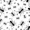 Seamless pattern of the random silhouette black ants. Vector illustration. Isolated on white background