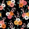 Seamless pattern with ranunculus flowers, spiral eucalyptus and alstroemeria.