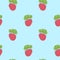 Seamless pattern with raspberries on blue background. Continuous one line drawing raspberries.