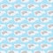 Seamless pattern with rat sleeping on a cloud on blue textural background. Little cute gray mouse with big ears. Design for a