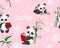 Seamless pattern reading little panda on a pink background. Vector ,illustration in cartoon style