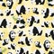 Seamless pattern with realistic adult giant pandas bears and their cubs