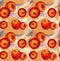 Seamless pattern with realistic drawn red apples on light orange background