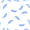 Seamless pattern, realistic feather. Blue elements on white background. Elegant feather