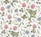 Seamless pattern realistic isolated flowers Vintage background Linum Flax Clover Drawing engraving Vector fabric illustration