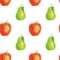 Seamless pattern with red apples and green pears. Harvest elements for holiday Thanksgiving, Kwanzaa. Autumn clip art