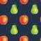 Seamless pattern with red apples and green pears. Harvest elements for holiday Thanksgiving, Kwanzaa. Autumn clip art