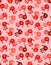 Seamless pattern with red baby hands with ribbon