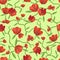 Seamless pattern with red blooming bouquets. Spring flowers. Floral background for textile or book covers, manufacturing,