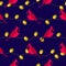 Seamless pattern with red cardinal and garland with yellow lights. Vector background