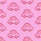 Seamless pattern with red cars on pink board. Cartoon background for Kids