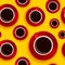 Seamless pattern with red coffee cups and a saucer on a yellow background