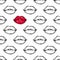 Seamless pattern with red color and colorless doodle lips. Hand drawn female lips isolated on white background.