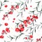 Seamless pattern with red currants and rosemary. watercolor tiled background.