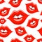 Seamless pattern with red female mouths