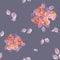 Seamless pattern of red flowers and gray violet on a deep gray background -1