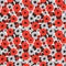 Seamless pattern with red and gray flowers on a black and white background