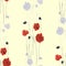 Seamless pattern of red and gray flowers of poppy on a light yellow background. Watercolor