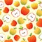 Seamless pattern with red and green apples and apple slices.