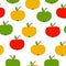 Seamless pattern. Red, green, yellow apples. White background. Vegan or vegetarian. Healthy lifestyle. Nature and ecology.