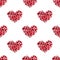 Seamless pattern red heart made of flower petals white background isolated, beautiful heart shape repeat ornament, valentines day