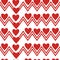 Seamless pattern of red hearts with small hearts inside and horizontal lines in the form of zigzags, bright doodle valentines on a