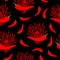 Seamless pattern, red hot peppers on a black background. spicy pepper. pepper on fire, flame.