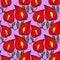 seamless pattern of red large exotic flowers with a black outline on a lilac background