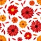 Seamless pattern with red and orange gerbera flowe