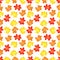Seamless pattern red orange and yellow jigsaw puzzles on white background. Concept of autumn, children toys, games, autism