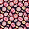 Seamless Pattern of red and pink tomatoes. Slice, half and whole tomato on dark background. Healthy food vector texture