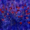 Seamless Pattern of Red Poppies on Cobalt Blue Background