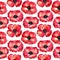 Seamless pattern with red poppies. Colorful flowers. Watercolor hand drawn illustration isolated on white background