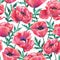 Seamless pattern with red poppies. Colorful flowers. Watercolor hand drawn illustration isolated on white background