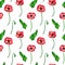 Seamless pattern with red poppies. Colorful flowers. Watercolor hand drawn illustration isolated on white background. Texture for